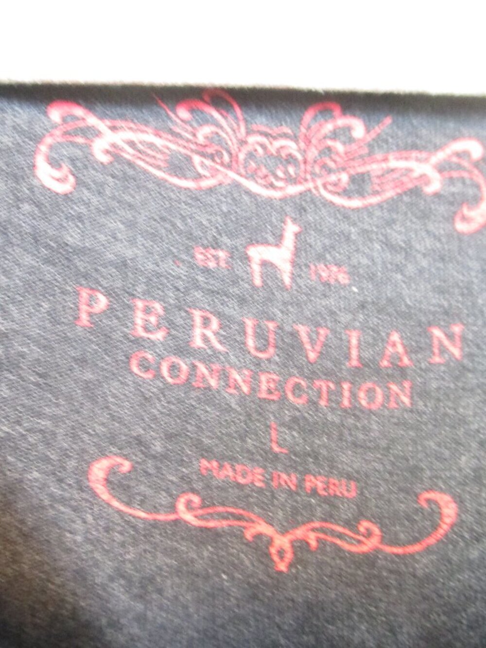 Peruvian Connection 100% Pima Cotton Floral Tunic Top Gray Pink Size Large L - Picture 5 of 9